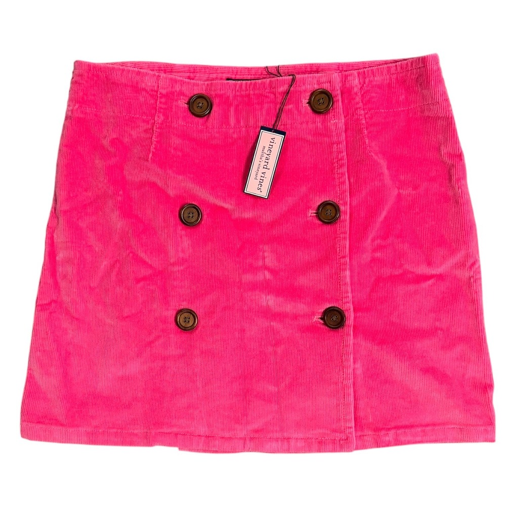 Vineyard Vines Corduroy Double Breasted Mini Skirt Hot Pink Size 8